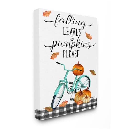 Stupell Industries Fall Leaves Pumpkin & Turquoise Bicycle Canvas Wall Art